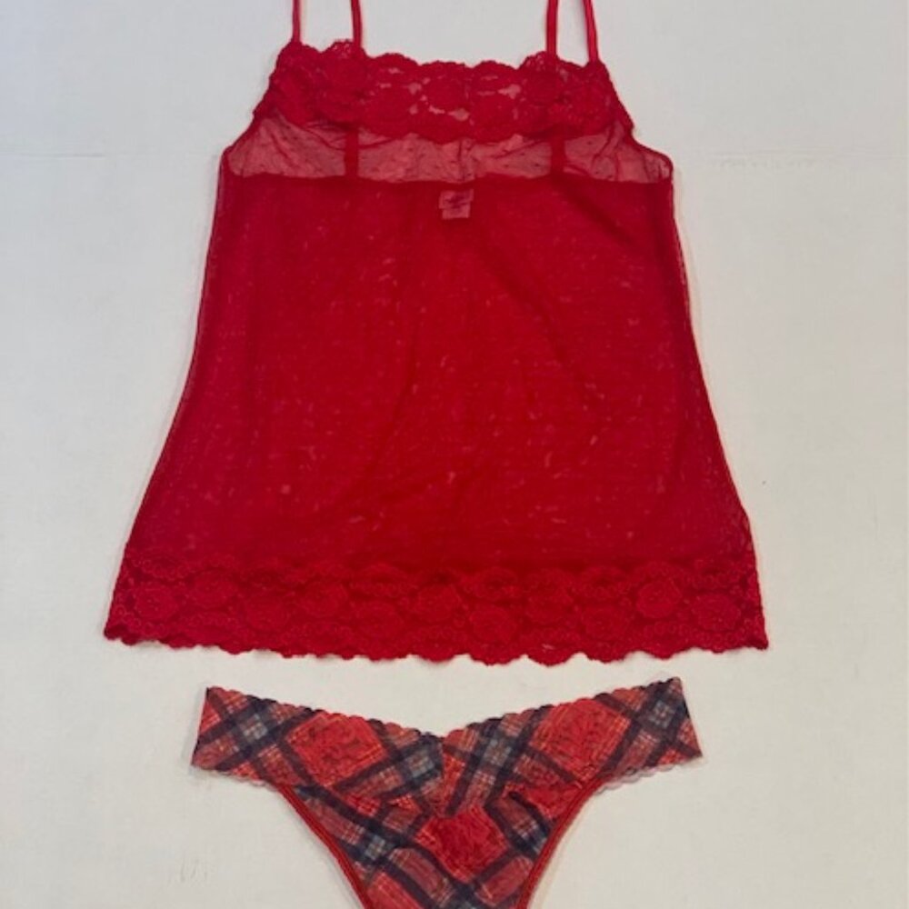 Jezebel Red Lace Trim Camisole Small Form-Fitting   Includes: high-cut panty